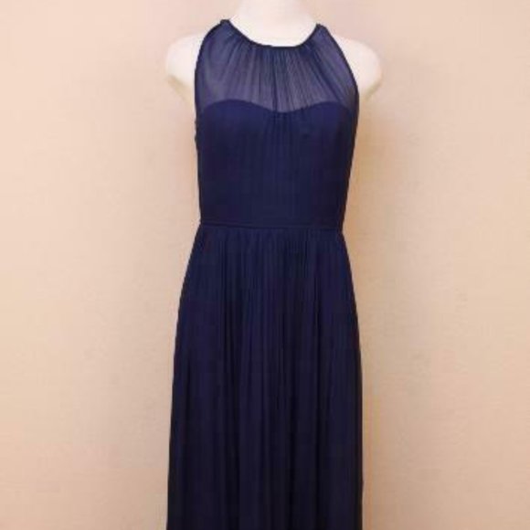 J Crew Megan Long Dress in Silk Chiffon Dark Cove - Picture 2 of 6